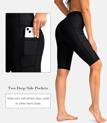Miniatura 4 de SANTINY Pantalones cortos de natación de cintura alta de 812 pulgadas para mujer con bolsillos, UPF50+ pantalones cortos de natación largos