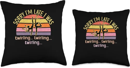 Miniatura 3 de Majorette Gymnastic Dancing Baton Twirl Sorry I'm Late - Almohada giratoria, 16 x 16 pulgadas, multicolor