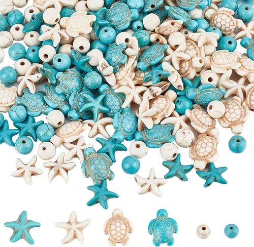 Miniatura 9 de SUNNYCLUE 1 caja de 160 cuentas de tortuga de estrella de mar a granel tortuga sintética turquesa océano animal colorido tortugas cuentas para hacer