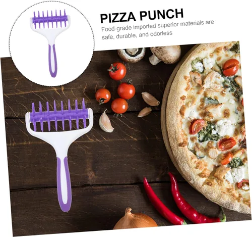Miniatura 9 de SHOWERORO 1 rodillo de masa de galletas de pizza morada y cortador de rueda de aguja de pastelería, herramienta versátil para hornear galletas