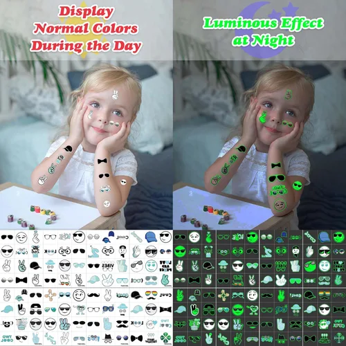 Miniatura 8 de Brillan en la oscuridad, dos geniales tatuajes temporales para niños y niñas, suministros de decoración de fiesta de segundo cumpleaños, regalos