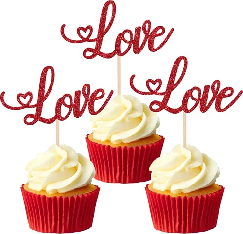 Miniatura 12 de 24 piezas de decoración para cupcakes con purpurina para el día de San Valentín Sweet Love Be Mine para San Valentín, temática de San Valentín