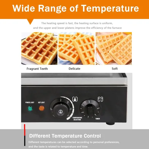 Miniatura 6 de Máquina de gofres comercial, máquina eléctrica antiadherente de 1550 W con revestimiento de teflón, horneador de gofres ajustable de 122-572 ℉