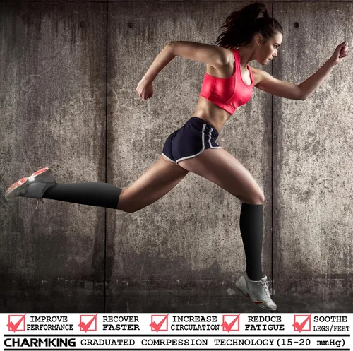 Miniatura 2 de CHARMKING 3 pares de calcetines de compresión de punta abierta para mujeres y hombres, circulación de 15-20 mmHg es el mejor apoyo para uso durante