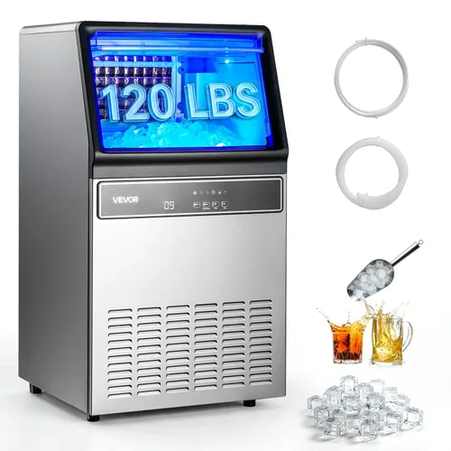 Miniatura 14 de VEVOR Máquina comercial para hacer hielo, 200 libras/24 horas con capacidad de almacenamiento de 50 libras, integrada/independiente/debajo