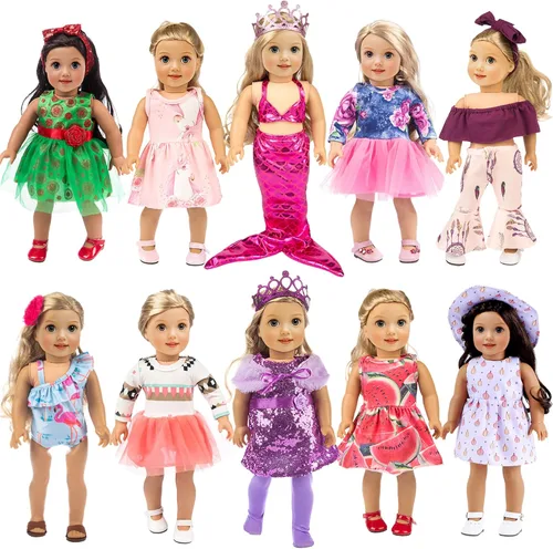ebuddy Juego de 10 piezas de ropa para muñeca de 18 pulgadas - Conjunto de moda apto para muñeca de 18 pulgadas (Solo ropa)