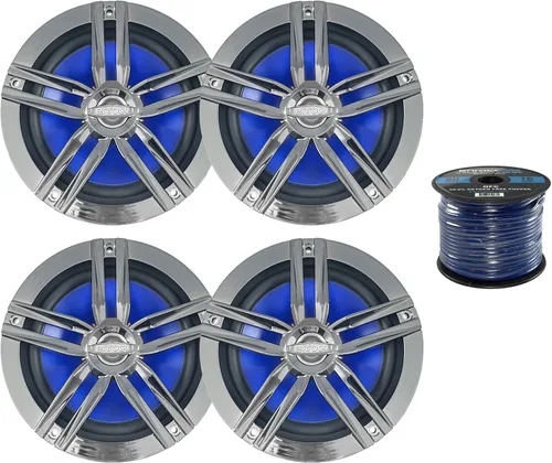 Enrock Marine 2 altavoces resistentes al agua de 180 W de 6.5 pulgadas (carbón) (2 pares), carrete de grado marino Enrock Audio: cable de altavoz de