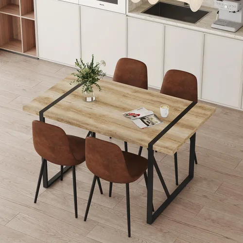 Miniatura 12 de Juego de mesa de comedor moderna de 55 pulgadas para 4, mesa de comedor negra y marco de metal dorado, mesa de comedor rectangular con 4 sillas