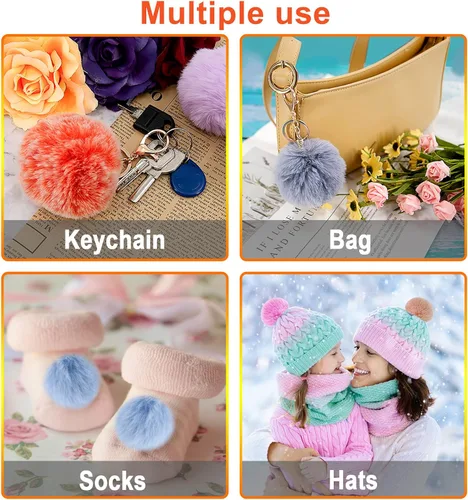 Miniatura 5 de BQTQ 36 Piezas Pompones de Piel Sintética de Conejo con Lazo Elástico DIY Pompón Esponjoso para Sombreros Gorros Zapatos Bufandas Guantes Bolsas