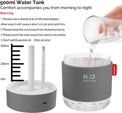 Miniatura 5 de Mini humidificador portátil de niebla fría, 500ml, humidificador USB personal de escritorio para dormitorio de bebé, viajes, oficina, hogar, apagado