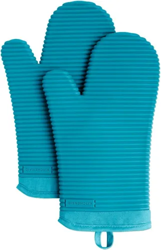 Miniatura 14 de KITCHENAID Juego de 2 guantes de horno de silicona suave acanalados, 7.5 x 13 pulgadas, color pistacho