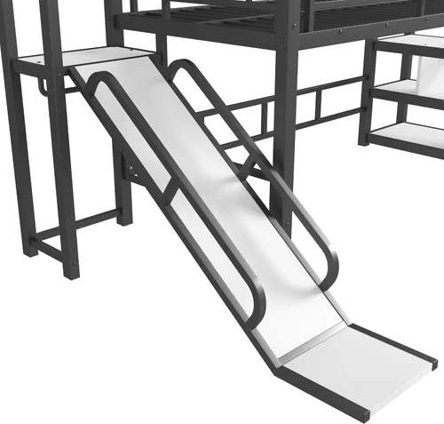 Miniatura 8 de Bellemave Cama Loft de Metal Tipo Casa Tamaño Twin con Tobogán y Escaleras, Marco de Cama Loft Casa de Juegos de Servicio Pesado con Estantes