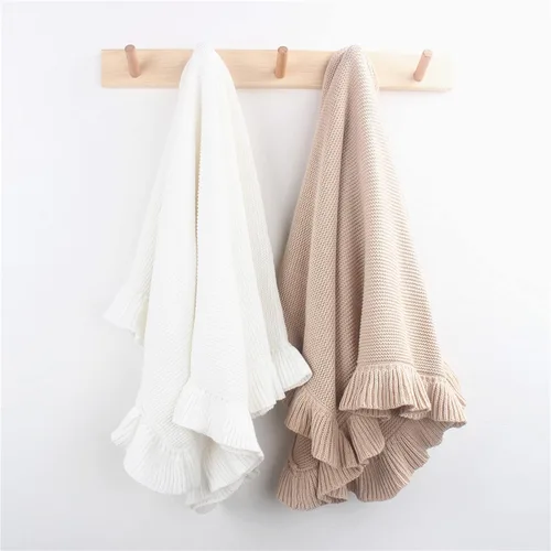 Miniatura 8 de Manta de punto con borde de volantes para bebé, manta para cuna, no fluorescente, manta de fotos para recién nacidos, manta de bebé, colcha unisex a