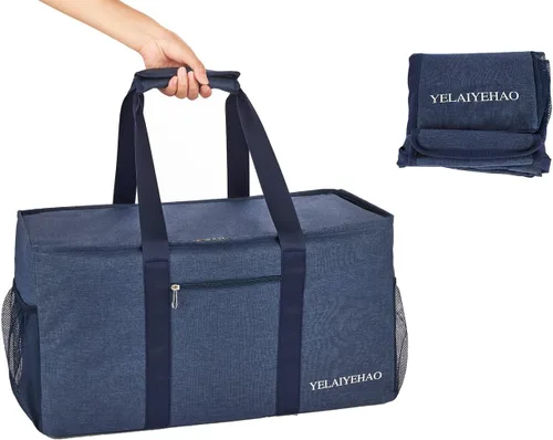Miniatura 2 de YELAIYEHAO 2 bolsas de mano grandes para uso general, bolsa de asas plegable plegable Azul oscuro