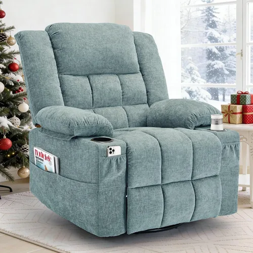 Miniatura 8 de Korser Sillón reclinable giratorio de 360° con mecedora para adultos, sillón reclinable con masaje y calefacción para guardería, silla de columpio