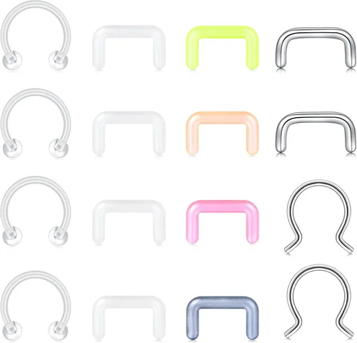 Miniatura 13 de MODRSA Juego Mixto de Retenedores de Piercing Transparentes para Septum, Pernos de Nariz, Anillos de Labio Flexibles, Anillos de Lengua, Anillos