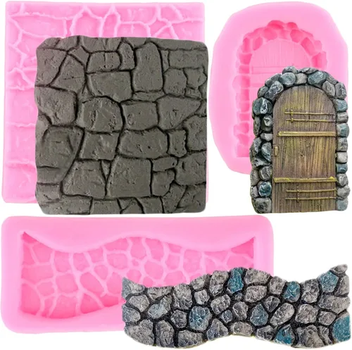 Mujiang Diseño de textura de pared de ladrillo, moldes de silicona con textura de piedra para puerta, camino de piedra, moldes para fondant,