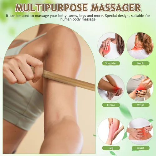 Miniatura 5 de Healifty - Varilla de masaje de bambú de 16.53 pulgadas, herramienta de masaje muscular para alivio del dolor de espalda y cuerpo, masajeador