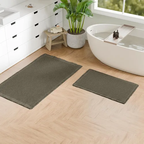 Miniatura 23 de Hiasan Tapete de baño de punto gofre, súper absorbente, antideslizante, con borlas, lavable a máquina, tapete con parte trasera de goma ultra suave