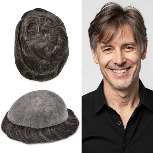 Miniatura 41 de Toupee for Men Hair Piece Real Human Hair Full Poly Skin Mens Toupee Mens Hair System Injected PU Hair System Invisible Hairpiece for