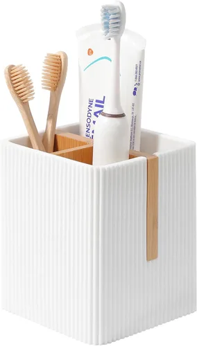 rejomiik Portacepillos de dientes para encimeras de baño, 3 ranuras para cepillado eléctrico de dientes y almacenamiento de pasta dental, soporte