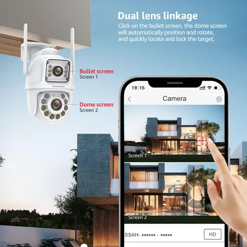 Miniatura 3 de BOAVISION Paquete de 2 cámaras de seguridad WiFi 2.4G/5G para exteriores, PTZ inalámbrica de lente dual, vista de 360°, seguimiento humano con IA