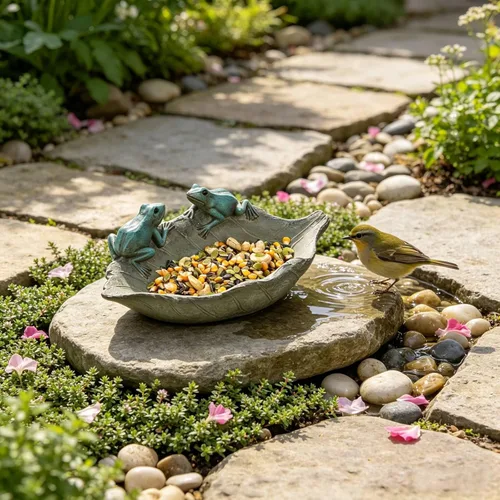 Miniatura 4 de Comedero para pájaros salvajes al aire libre, comedero para pájaros de poliresina al aire libre, cuenco de baño para decoración de mesa de patio Rana