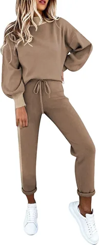 Miniatura 2 de Conjunto de 2 piezas para mujer, cuello alto, manga larga, sudadera y pantalones deportivos