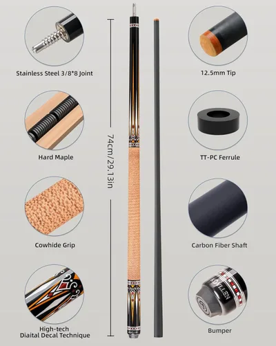 Miniatura 2 de KONLLEN Carbon Fiber Pool Cue Stick 58-inch Professional Pool Sticks for Adults Full Carbon Technology Low Deflection Pool Cue Billiard Cues with