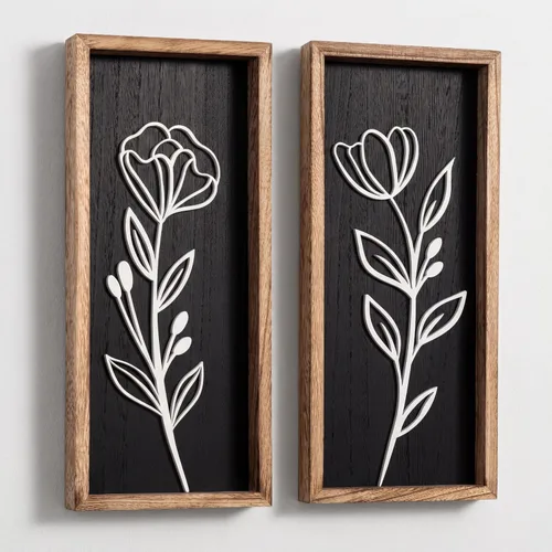Miniatura 11 de Tide and Tales Arte de pared floral botánico 3D (juego de 2 marcos) listo para colgar, decoración bohemia ligera para paredes, decoraciones Naturales
