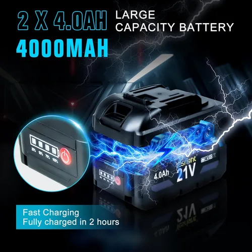 Miniatura 6 de Llave de impacto inalámbrica 1000N.m de 1/2 pulgada, pistola de alto par de 4800 RPM con 2 baterías de 4.0 Ah, llave eléctrica sin escobillas