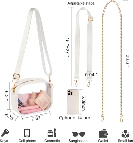 Miniatura 3 de Bolsa transparente aprobada para estadios, bolsa transparente para conciertos, monederos transparentes para mujer, bolsa cruzada con dos correas