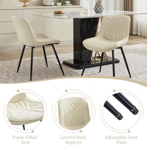 Miniatura 6 de Comfortable Upholstered Dining Chairs Set of 2, PU Leather Kitchen & Dining Room Chair with Backrest and Black Metal Legs, Modern Accent Dining