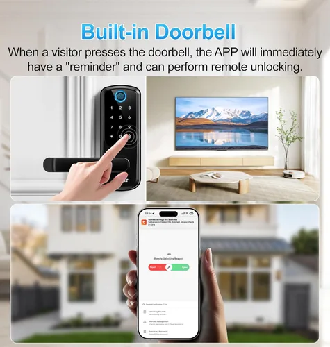 Miniatura 4 de Aceele Cerradura inteligente de puerta con huella digital sin llave, Wi-Fi integrado, cerradura electrónica para puerta delantera con teclado