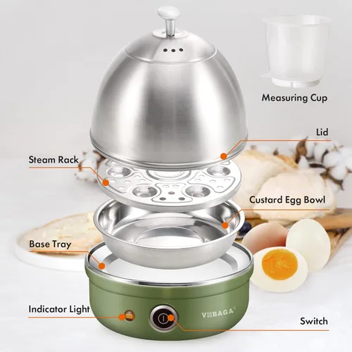 Miniatura 3 de VOBAGA Hervidor eléctrico de huevos, hervidor rápido de huevos con apagado automático para huevos suaves, medianos, duros, escalfados, al vapor