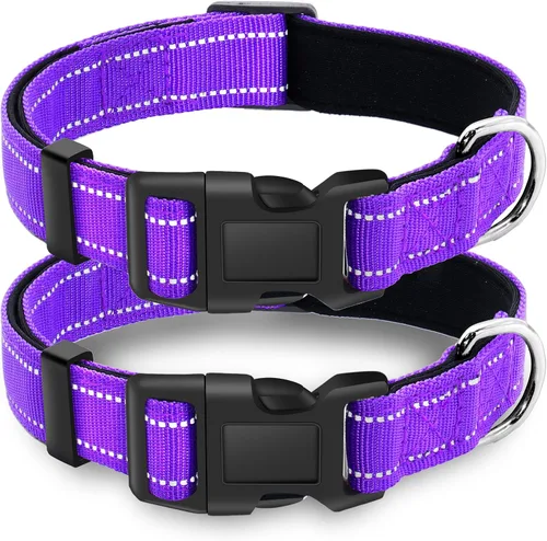 Miniatura 8 de Paquete de 2 collares reflectantes para perro con hebilla de bloqueo de seguridad, ajustable, suave, transpirable, cómodo, de nailon para perros