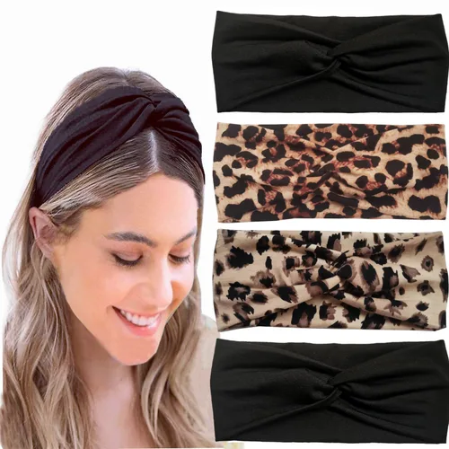 Miniatura 7 de Hjiaruiky 4 diademas de turbante para mujer, bohemias, elásticas, a la moda, de tela anudada, bonita, gruesa, para mujeres, niñas, yoga, color negro