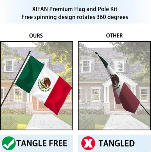 Miniatura 5 de Bandera de México con postes para exteriores de la casa, poste de bandera giratorio de aluminio de 6 pies sin enredos, soporte de montaje