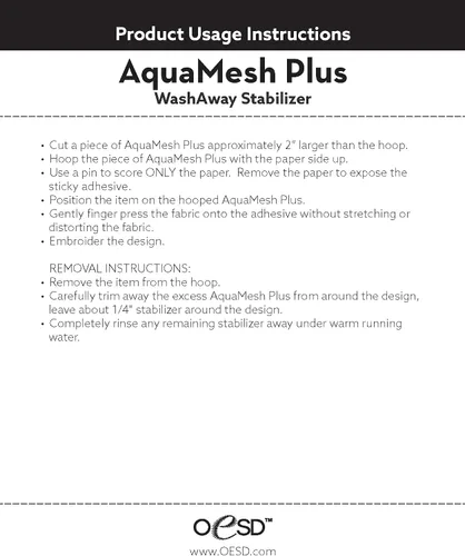 Miniatura 3 de OESD Aquamesh Plus - Rollo estabilizador de lavado opaco de 10 pulgadas x 5 yardas Water Soluble