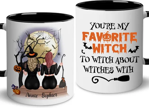 Miniatura 10 de WHIDOBE Taza de café personalizada de Halloween (2 brujas), taza de café personalizada de 11 o 15 onzas para mujeres, hermana, mejor amiga, taza
