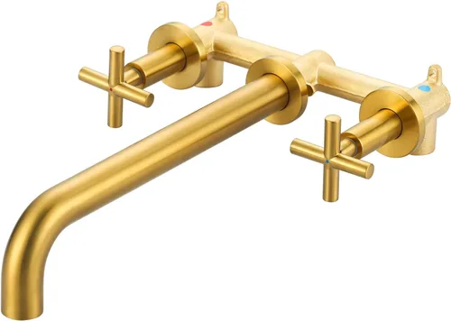 Miniatura 9 de ARCORA - Grifo cromado para bañera de montaje en pared, 2 asas cruzadas, grifo de bañera montado en la pared con válvula de latón áspero incluida
