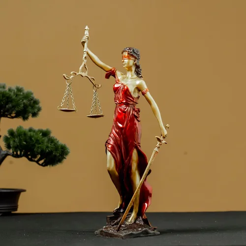Miniatura 6 de Estatua de bronce ciega de la justicia, figura de justicia Themis de 11 pulgadas (rojo)