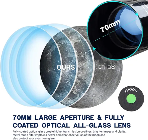 Miniatura 3 de ESSLNB - Telescopio para adultos, telescopio refractor de apertura de 70 mm (15X-180X) para principiantes de astronomía, telescopio portátil