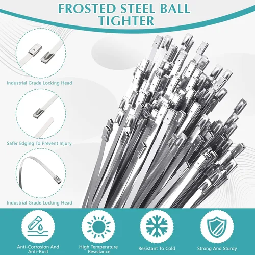 Miniatura 4 de LEIFIDE 500 Piezas de Bridas de Metal 304 de Acero Inoxidable con Cierre Automático de Alta Resistencia de 220 Libras de Fuerza de Tracción, Cables
