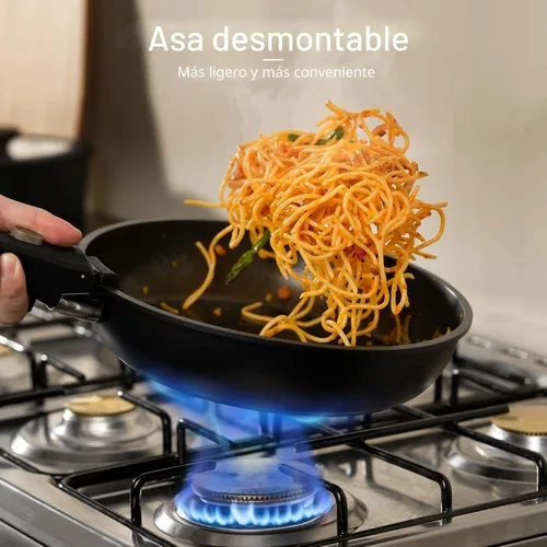 Miniatura 4 de Astercook - Juego de utensilios de cocina de cerámica antiadherente para RV, ollas y sartenes con mango desmontable/removible, apto para horno, Negro