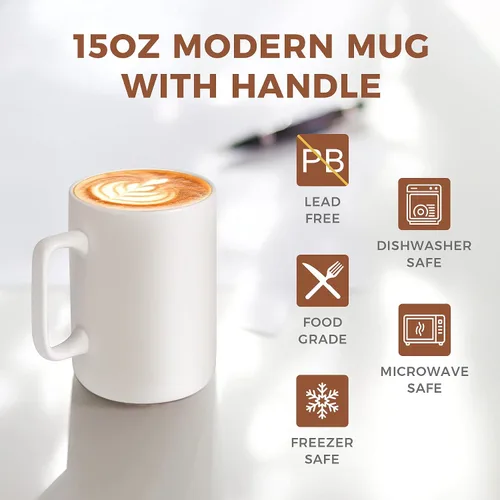 Miniatura 2 de ComSaf Juego de 6 tazas de café de cerámica, taza de café grande de 14 onzas, taza de té para oficina y hogar, taza de porcelana con asa