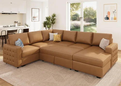 Miniatura 20 de HONBAY Sofá Seccional Sleeper con Cama Extraíble Sofá Seccional en Forma de U Cama Sleeper con Chaise de Almacenamiento Sofá Seccional Sleeper de 6