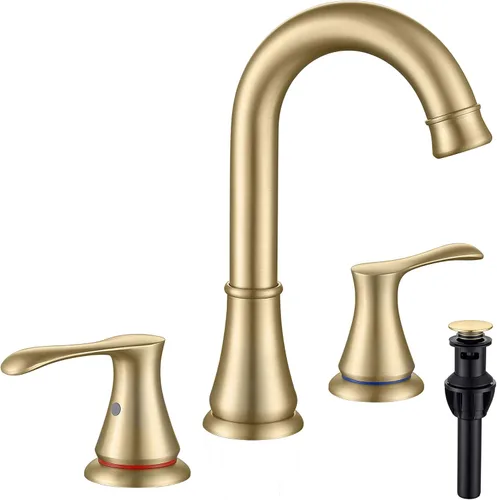 Grifo de Baño para Lavabo de 3 Orificios con Desagüe Emergente y Manguera de Suministro de Grifos cUPC, Grifo de Lavabo de Baño Extendido de Latón