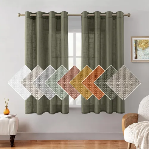 Miniatura 17 de HOMEIDEAS - Cortinas traslúcidas de lino rosa pálido, 2 paneles de 63 pulgadas de largo con textura de rosa polvoriento semitransparente, cortinas