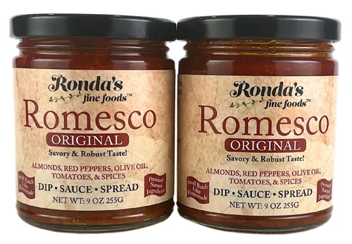 Miniatura 6 de Spicy Romesco by Ronda's Fine Foods Sumerge, salsa, untar Tarro de 9.0 onzas Gourmet, lote pequeño Almendras, aceite de oliva puro